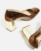 Crackled Leather Mid Heel Shoes