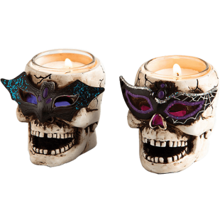 Cpress led skull tealight holder with glitter set of 2