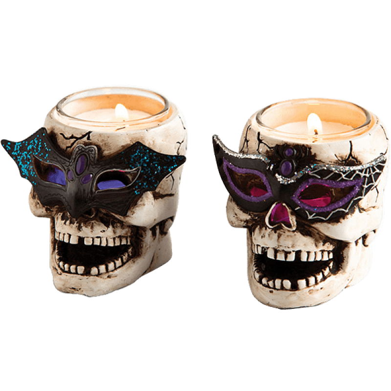 Cpress led skull tealight holder with glitter set of 2