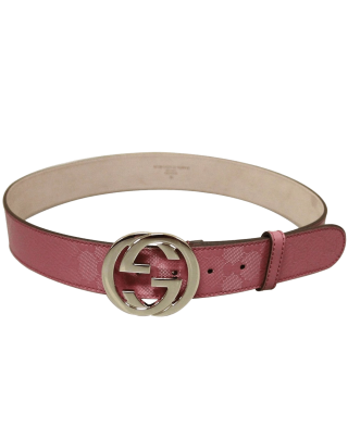 Gucci Women's Pink GG Canvas Interlocking G Buckle Imprime Belt