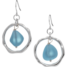 Ocean Waves Sea Glass Earrings Handmade Silver plated Hoop