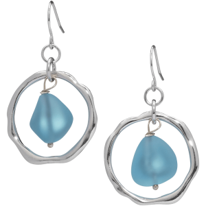 Ocean Waves Sea Glass Earrings Handmade Silver plated Hoop