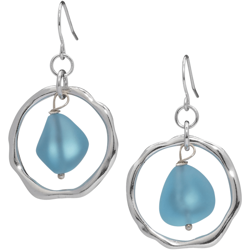 Ocean Waves Sea Glass Earrings Handmade Silver plated Hoop