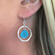 Ocean Waves Sea Glass Earrings Handmade Silver plated Hoop