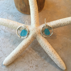 Ocean Waves Sea Glass Earrings Handmade Silver plated Hoop
