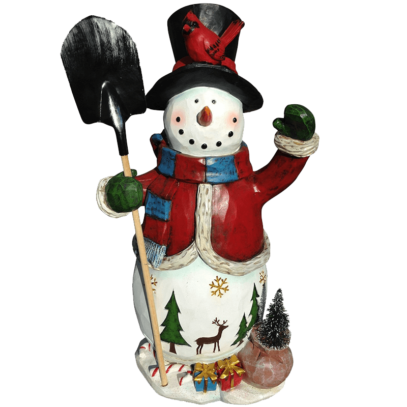 Festive Holiday Snowman Sculpture 20 Inch Hand Painted XMas Decor Vintage Look Keepsake Decoration