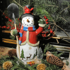 Festive Holiday Snowman Sculpture 20 Inch Hand Painted XMas Decor Vintage Look Keepsake Decoration