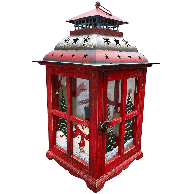 Holiday Candle Holder Lantern with Hand painted Christmas Snowman Decorations