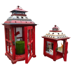 Holiday Candle Holder Lantern with Hand painted Christmas Snowman Decorations