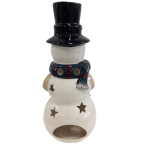 Holiday Snowman Candle Lantern - Solid Stoneware Christmas Statuary