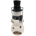 Holiday Snowman Candle Lantern - Solid Stoneware Christmas Statuary