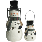 Holiday Snowman Candle Lantern - Solid Stoneware Christmas Statuary