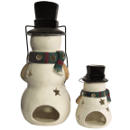 Holiday Snowman Candle Lantern - Solid Stoneware Christmas Statuary
