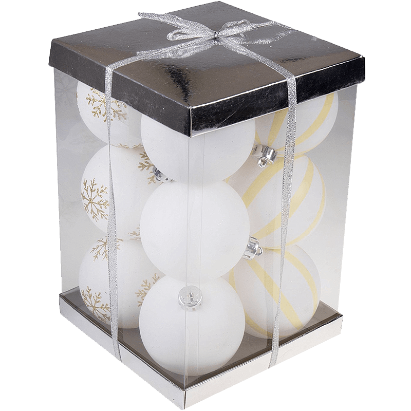 Large White Shatterproof Christmas Ornaments - 12 Pack Variety Bundle