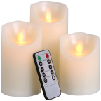LED Lytes Battery Operated Flameless Unscented Ivory Wax & Amber Yellow Flame Candles with Remote 