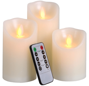 LED Lytes Battery Operated Flameless Unscented Ivory Wax & Amber Yellow Flame Candles with Remote 
