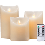LED Lytes Battery Operated Flameless Unscented Ivory Wax & Amber Yellow Flame Candles with Remote 