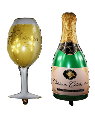 Langxun Wine Glass and Champagne Large Size and Thickened Foil Balloons Air-filled 