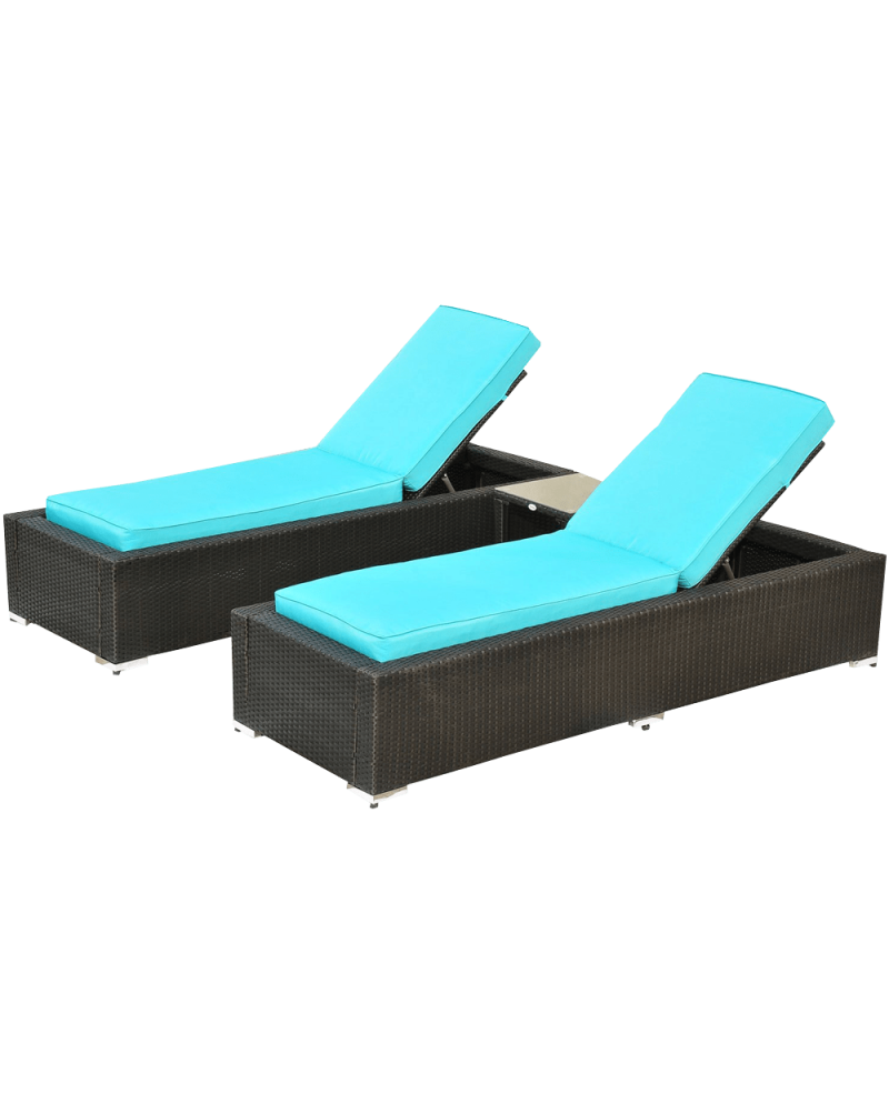 Outsunny 3-Piece Rattan Wicker Patio Chaise Lounge Chair Set