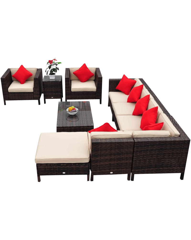 Outsunny 9-Piece Outdoor PE Rattan Wicker Sectional Patio
