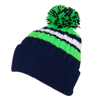 BWH Quality Cable Knit Cuffed Winter Hat W-Large Pom Pom 