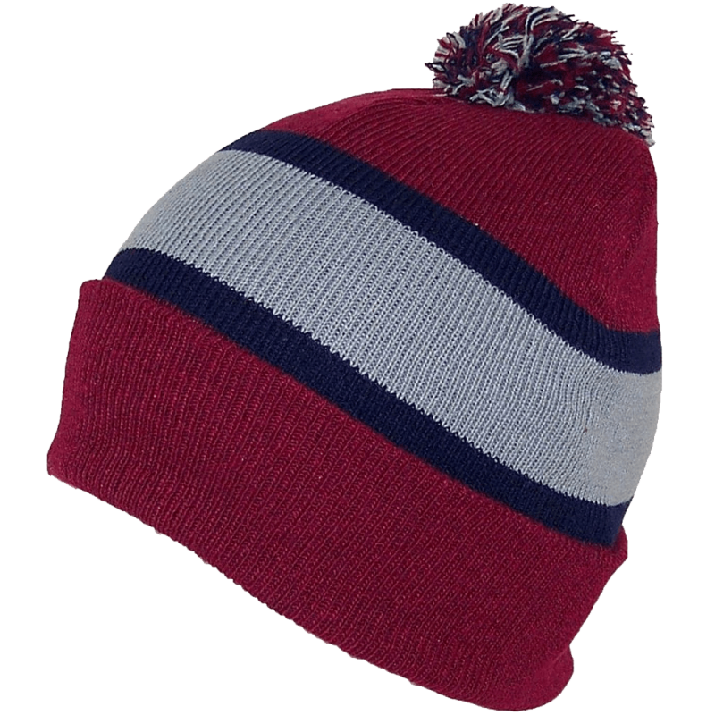 GMI Mens Striped Cuffed Knit Beanie W-Pom Pom 