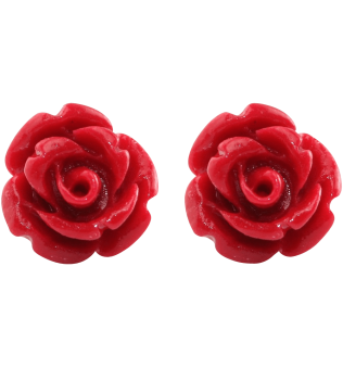 Handcrafted Resin Color Simulated Coral Rose Flower Earring Studs