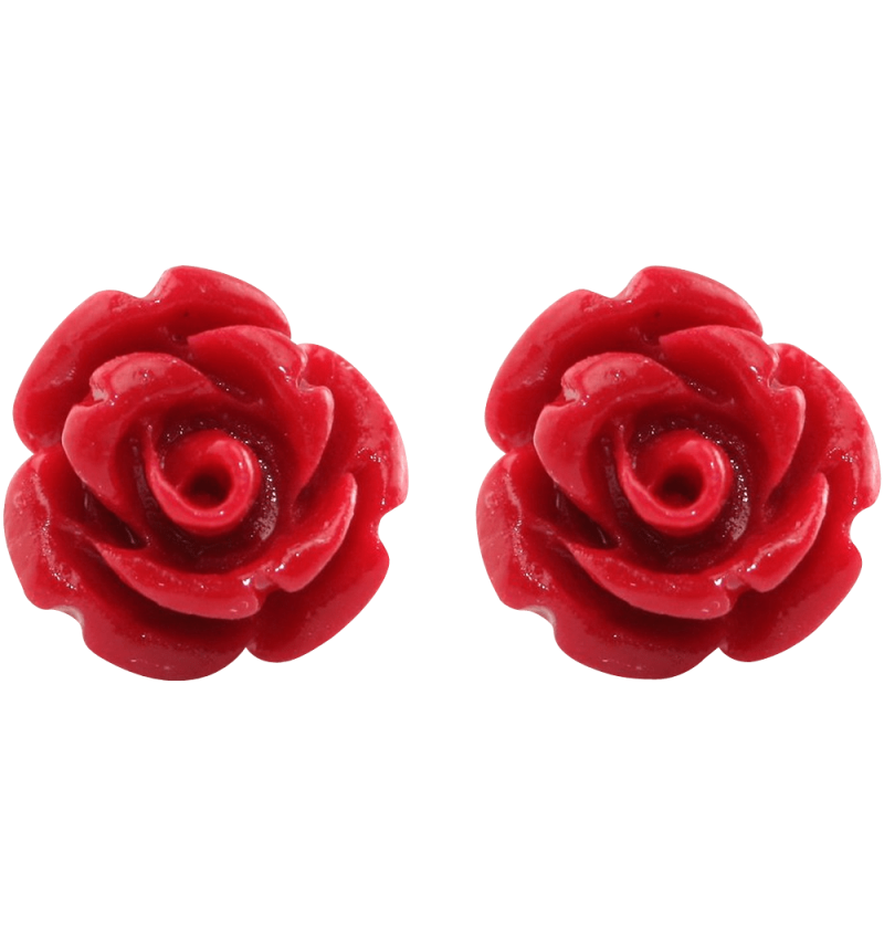 Handcrafted Resin Color Simulated Coral Rose Flower Earring Studs