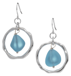Ocean Waves Sea Glass Earrings Handmade Silver plated Hoop