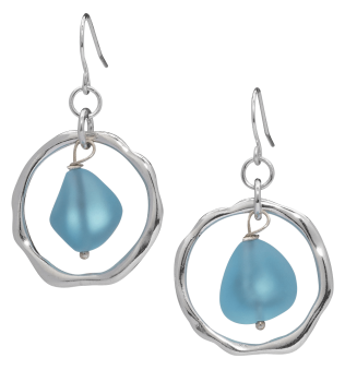 Ocean Waves Sea Glass Earrings Handmade Silver plated Hoop