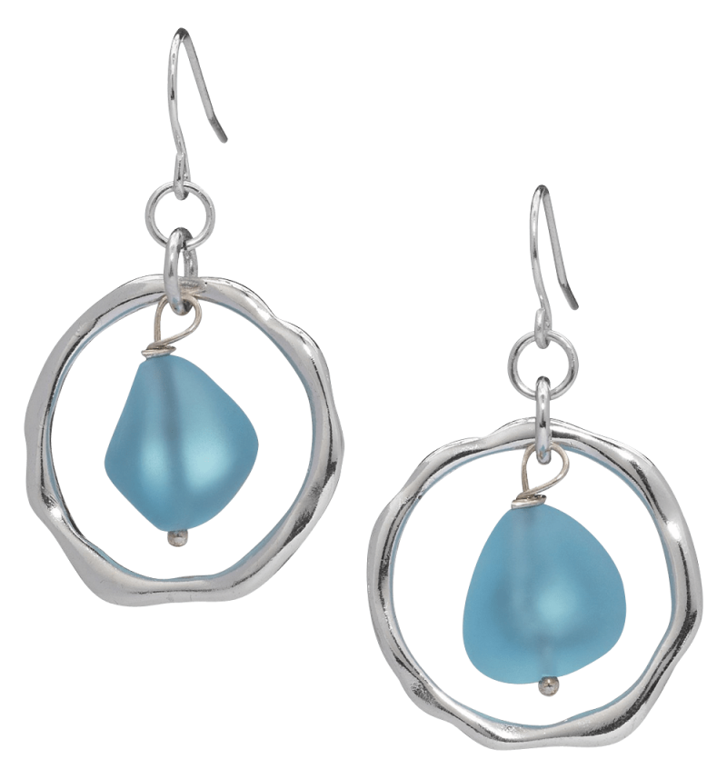 Ocean Waves Sea Glass Earrings Handmade Silver plated Hoop