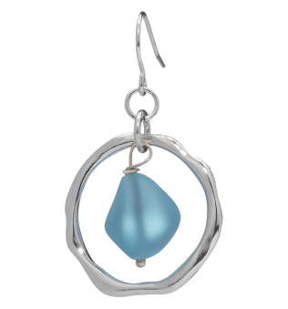 Ocean Waves Sea Glass Earrings Handmade Silver plated Hoop