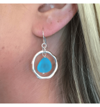 Ocean Waves Sea Glass Earrings Handmade Silver plated Hoop