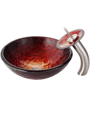 Kraus Nix Glass Vessel Sink and Waterfall Faucet