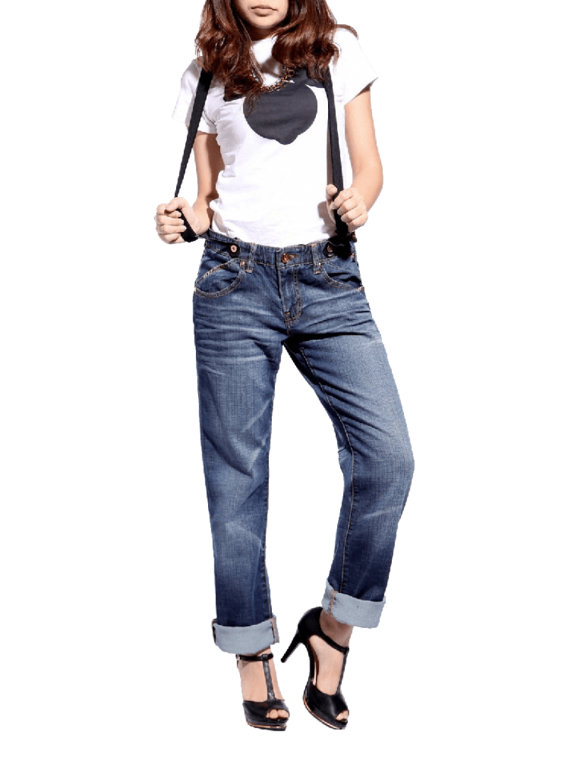 Fashion Womens Boyfriend Jeans Free Suspenders Light Blue Denim Pants