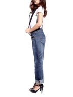 Fashion Womens Boyfriend Jeans Free Suspenders Light Blue Denim Pants