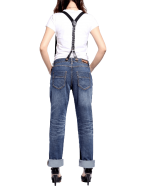 Fashion Womens Boyfriend Jeans Free Suspenders Light Blue Denim Pants