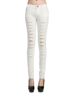 Woman Cut out Punk Novel Ripped Jeans Denim Jeggings Trousers-Skinny