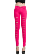 Woman Cut out Punk Novel Ripped Jeans Denim Jeggings Trousers-Skinny