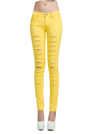 Woman Cut out Punk Novel Ripped Jeans Denim Jeggings Trousers-Skinny
