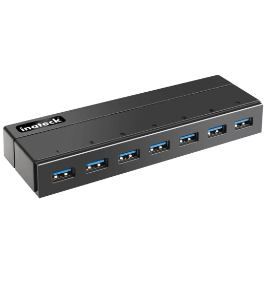 Inateck 7-Port USB 3.0 Hub with 12V 3A Power Adapter and 7 BC 1.2 Charging Ports 