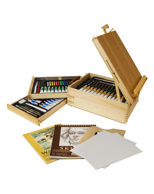 Wood box easel painting set 12 tubes of oil colors