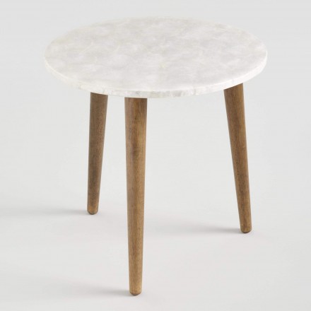 Round White Capiz Accent Table