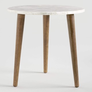 Round White Capiz Accent Table