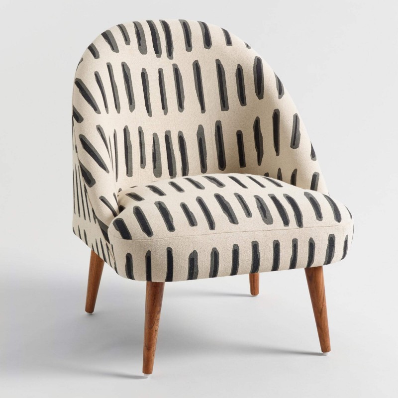 Charcoal Gray And Ivory Dash Print Noemi Tub Chair