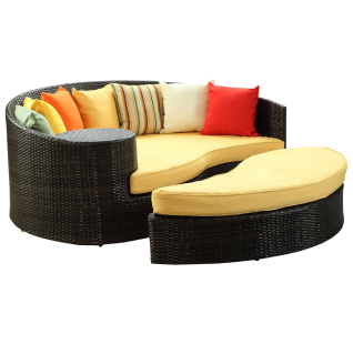 LexMod Taiji Outdoor Wicker Patio Daybed with Ottoman