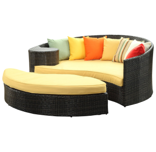 LexMod Taiji Outdoor Wicker Patio Daybed with Ottoman
