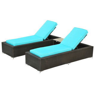 Outsunny 3-Piece Rattan Wicker Patio Chaise Lounge Chair Set