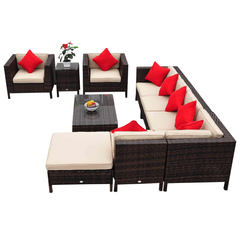 Outsunny 9-Piece Outdoor PE Rattan Wicker Sectional Patio