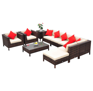Outsunny 9-Piece Outdoor PE Rattan Wicker Sectional Patio
